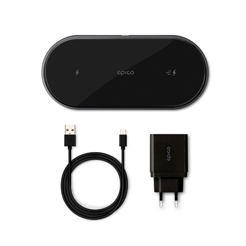 EPICO ULTRASLIM DUAL WIRELESS CHARGER + ADAPTER - čierna