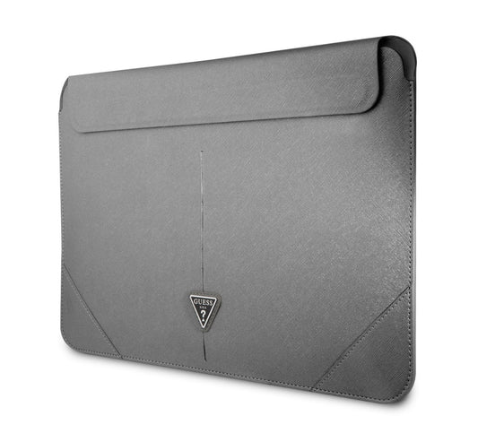 Guess Saffiano Triangle Metal Logo Computer Sleeve 16 Silver