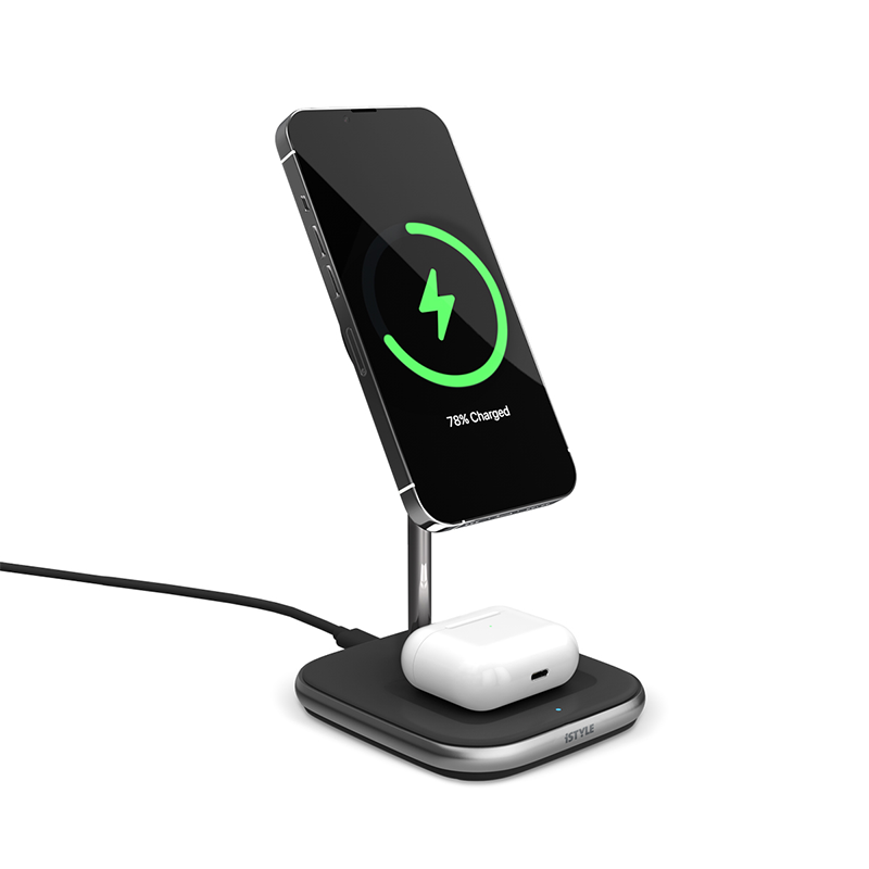 MagSafe bezdrôtová nabíjačka 2v1 iSTYLE - čierna