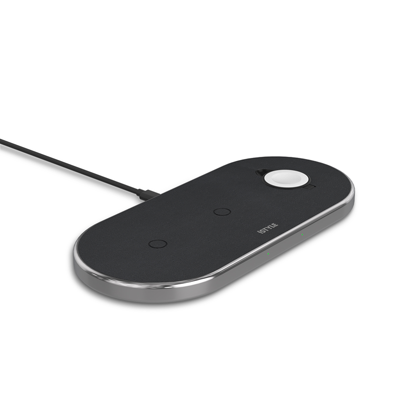 ISTYLE Wireless Charging Base 3in1 black PU leather- space grey