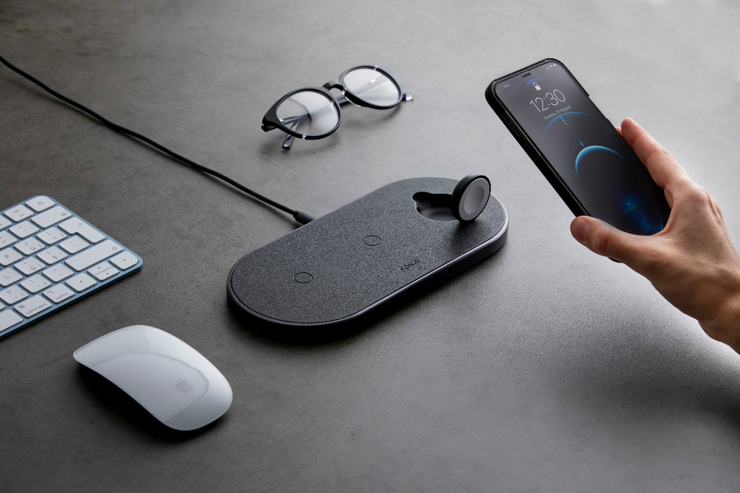 Epico Wireless Charging Base 3in1 čierna PU koža- space grey základňa