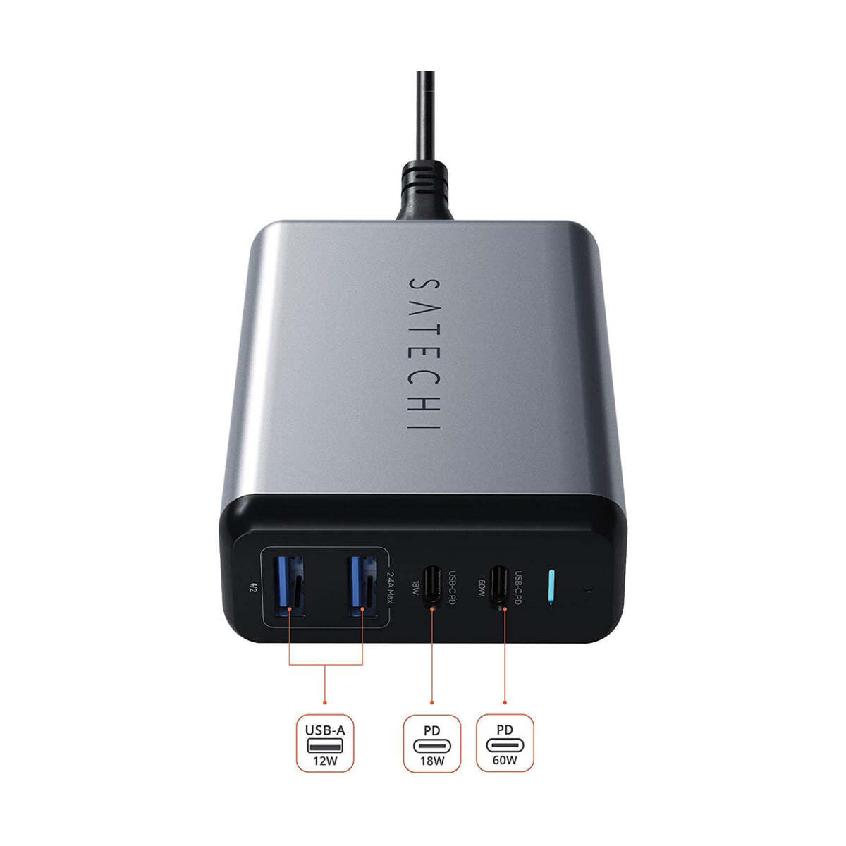 Satechi 75W Dual TYPE-C PD Travel Charger (2x USB-A,1x USB-C PD 18W,1x USB-C PD 60W) - Space Gray
