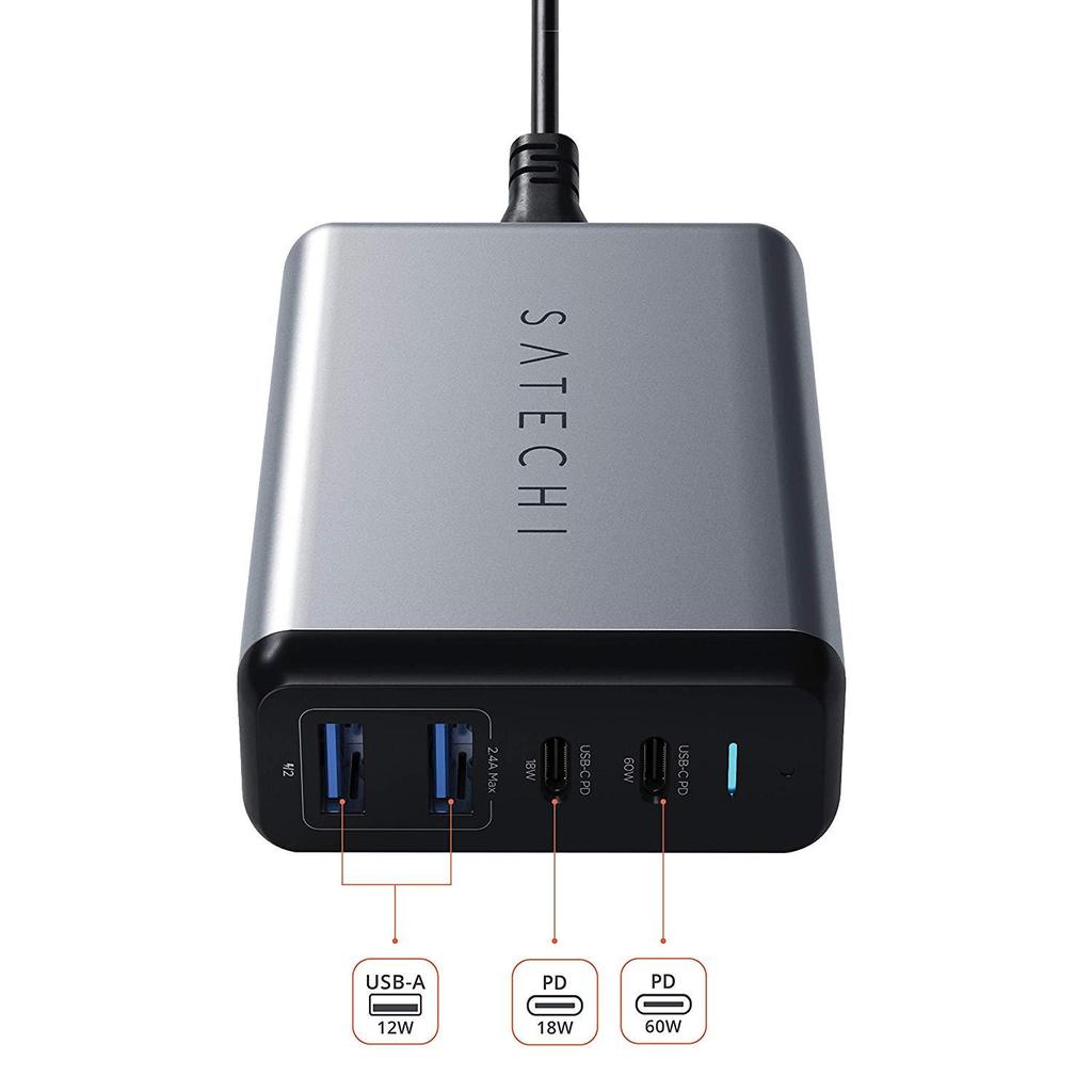 Satechi 75W Dual TYPE-C PD Travel Charger (2x USB-A,1x USB-C PD 18W,1x USB-C PD 60W) - Space Gray