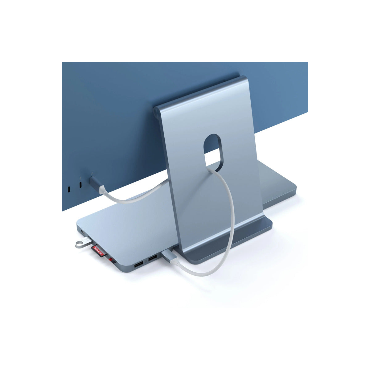 Satechi USB-C Slim Dock 24" IMAC (1xType-C Upstream Port,2x USB 2.0,1xMicro SD,1xSD Card,1xUSB-A,1x M.2 SSD slot, 1xUSB-C) colour match cable inc. - Blue
