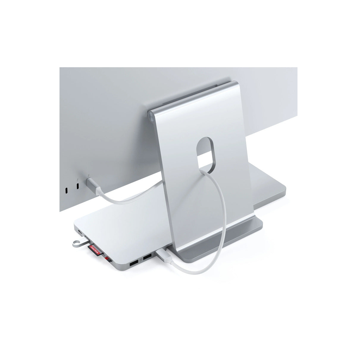 Satechi USB-C Slim Dock 24" IMAC (1xType-C Upstream Port,2x USB 2.0,1xMicro SD,1xSD Card,1xUSB-A,1x M.2 SSD slot, 1xUSB-C) colour match cable inc. - Silver
