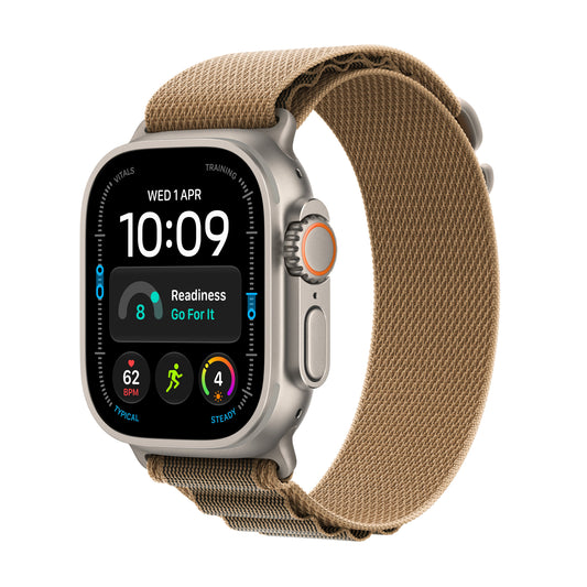 Apple Watch Ultra 4 GPS + Cellular 49 mm – titánový kryt vo farbe prírodná, alpská slučka vo farbe púštna – S