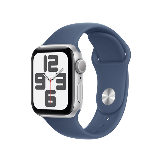 Apple Watch SE GPS 40mm Strieborné Hliníkové Puzdro s Denimovým Športovým Remienkom - M/L (Copy) - iSTYLE SK