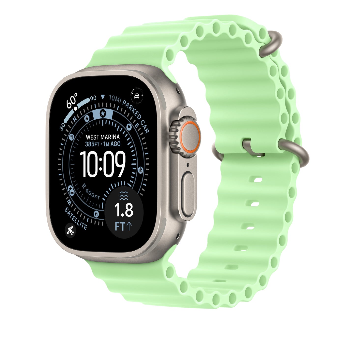 49mm Neon Green Ocean Band Extension - Natural Titanium Finish - iSTYLE SK