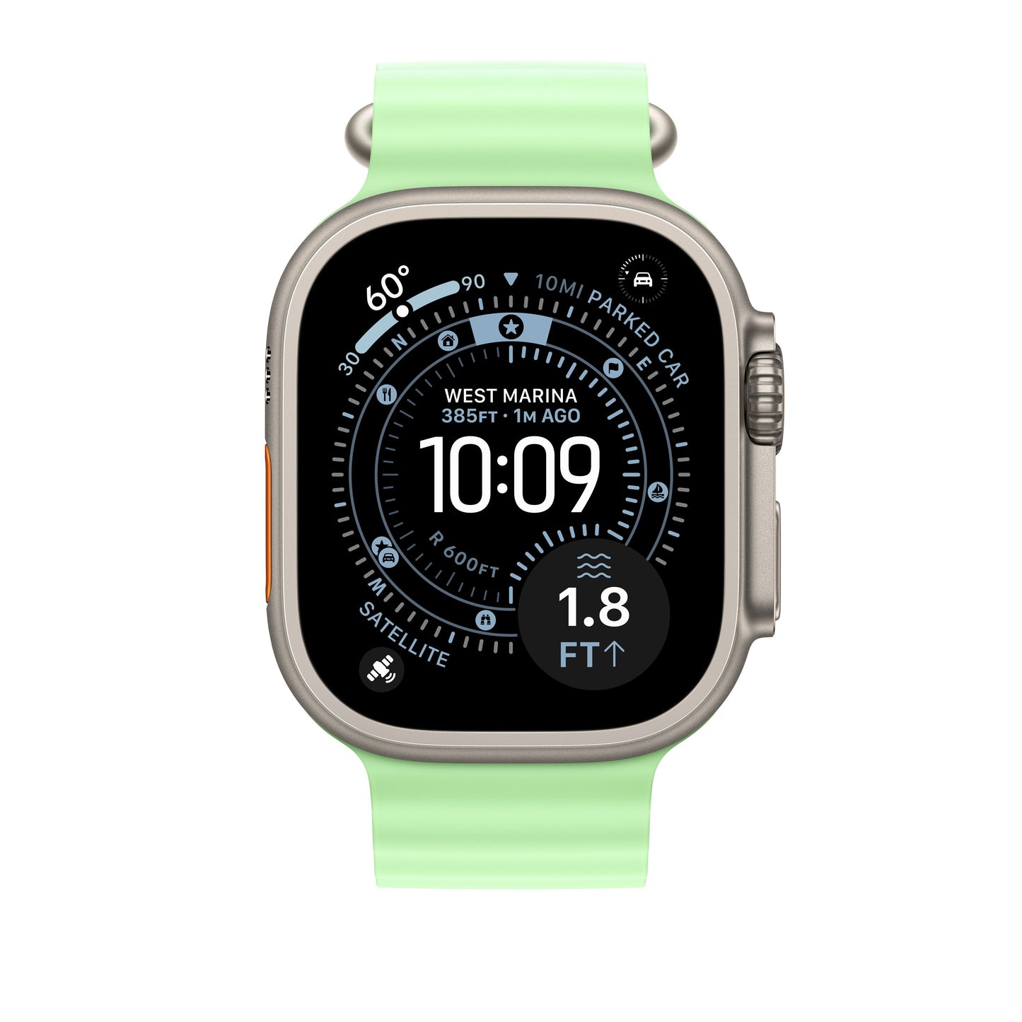 49mm Neon Green Ocean Band Extension - Natural Titanium Finish - iSTYLE SK