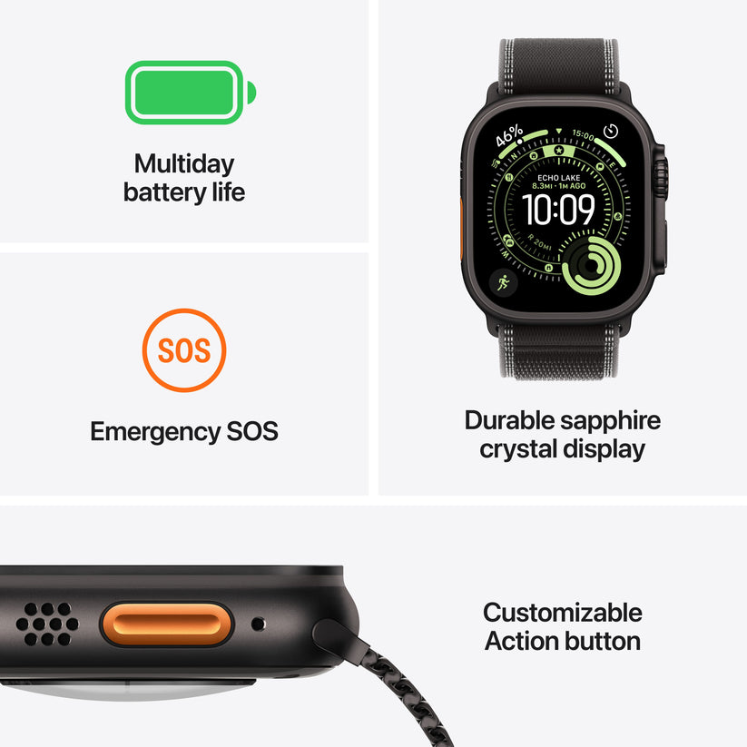 Apple Watch Ultra 3 GPS + Cellular 49mm Black Titanium Case with Black/Charcoal Trail Loop - S/M - iSTYLE SK