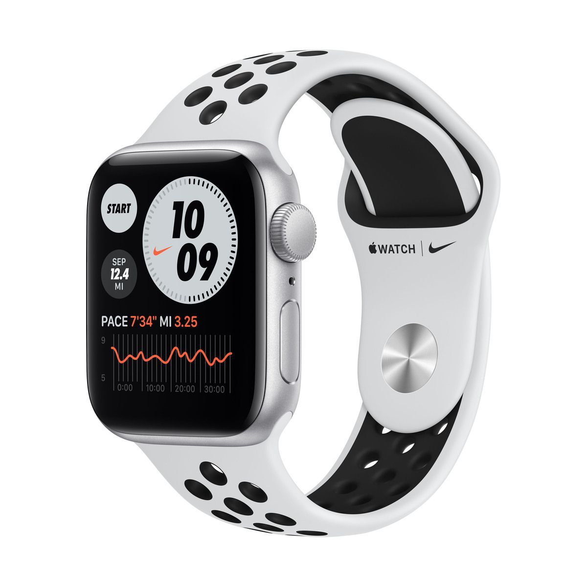 Apple Watch Nike SE (v2) GPS, 40mm Silver Aluminium Case with Pure Platinum/Black Nike Sport Band - Regular