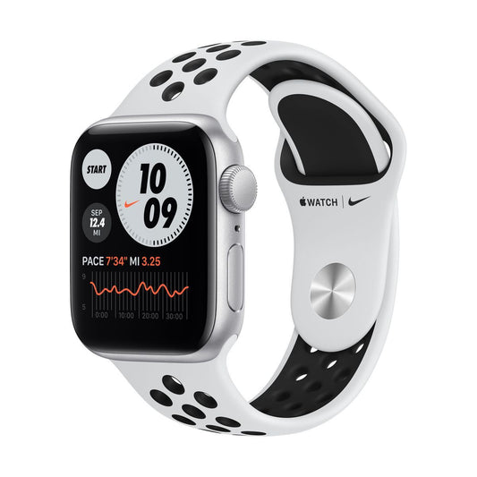 Apple Watch Nike SE (v2) GPS, 40mm Silver Aluminium Case with Pure Platinum/Black Nike Sport Band - Regular