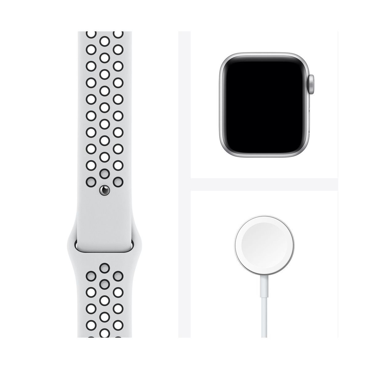 Apple Watch Nike SE (v2) GPS, 44mm Silver Aluminium Case with Pure Platinum/Black Nike Sport Band - Regular
