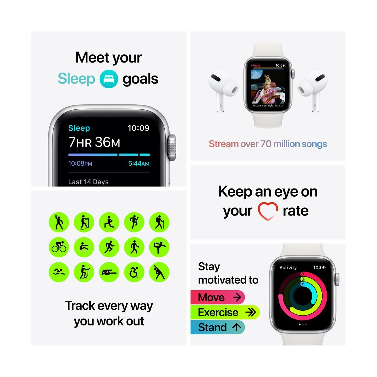 Apple Watch Nike SE (v2) GPS, 40mm Silver Aluminium Case with Pure Platinum/Black Nike Sport Band - Regular
