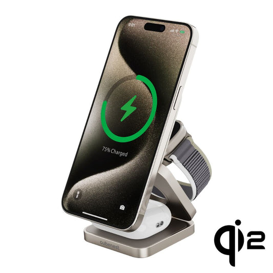 Magnetická bezdrôtová nabíjačka Cubenest Qi2 3v1 SQ312 Fold Pro Titanium