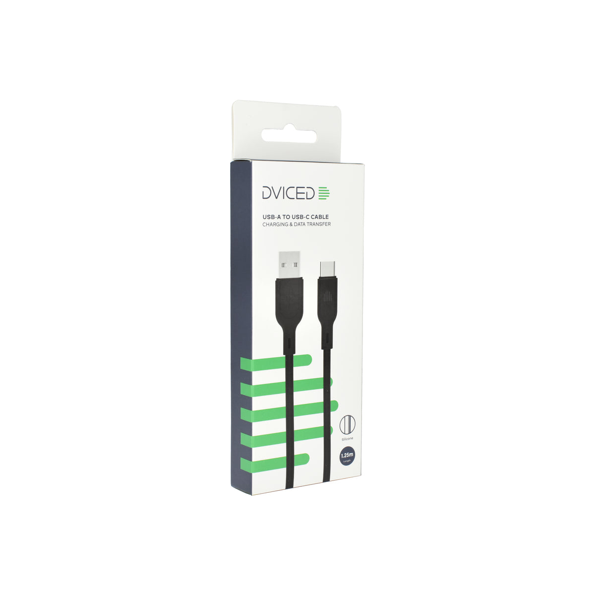 Vedený kábel USB - A na C silikón 1,25m - Čierny