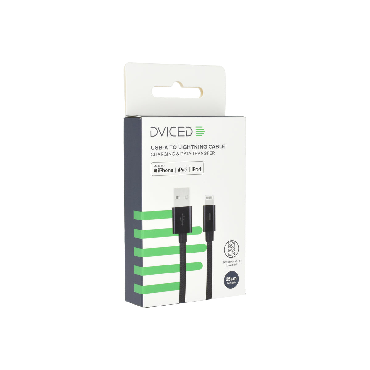 Vedený kábel USB - A na Lightning Nylon Textile 0,25m - Čierny