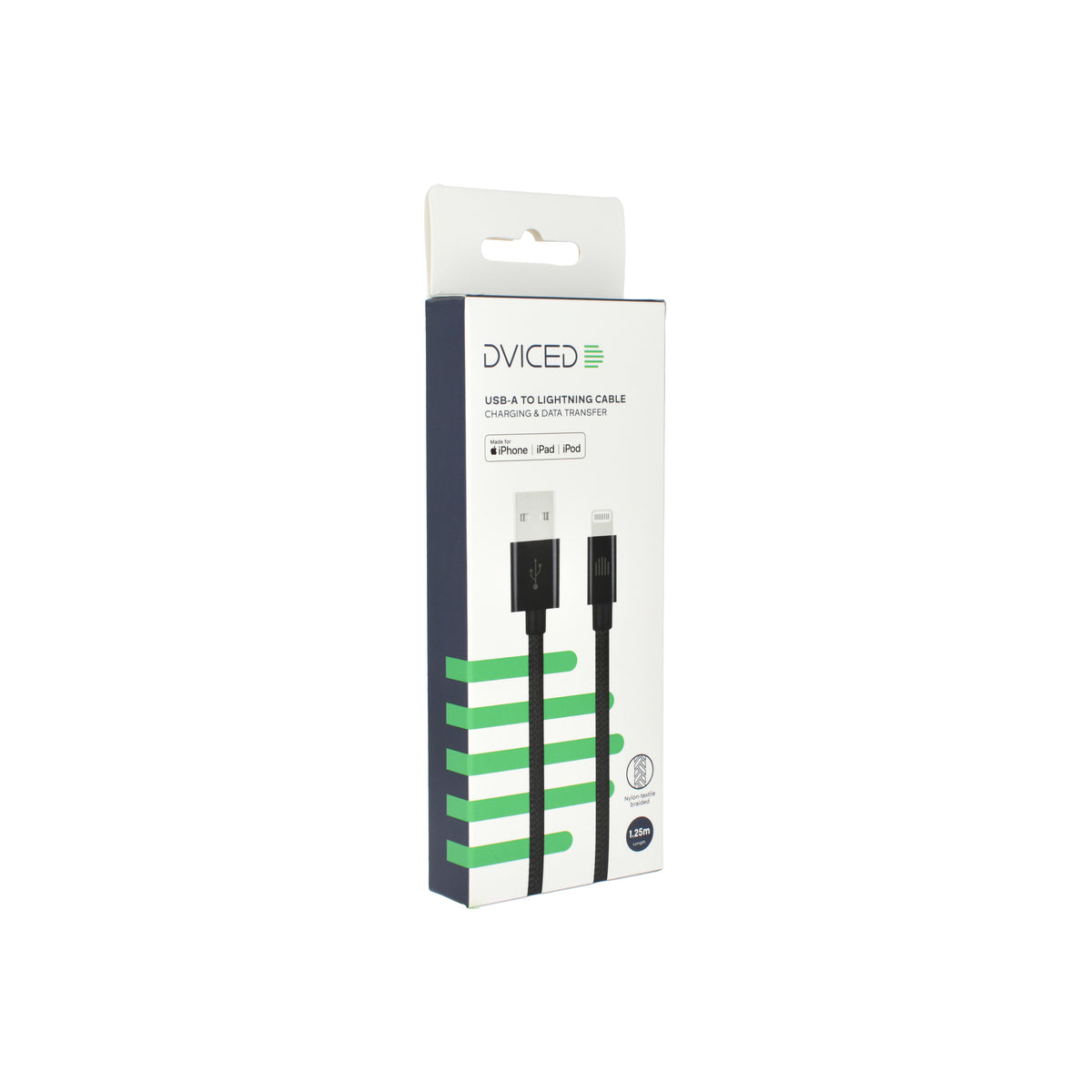 Vedený kábel USB - A na Lightning Nylon Textile 1,25 m - Čierny