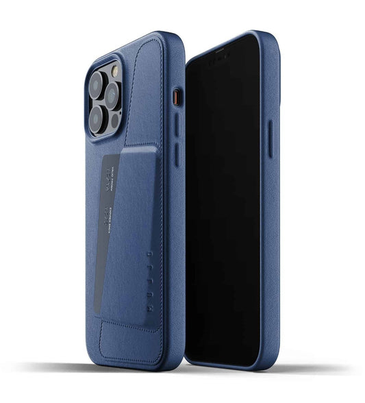 Mujjo Full Leather Wallet Case for iPhone 13 Pro Max Monaco Blue
