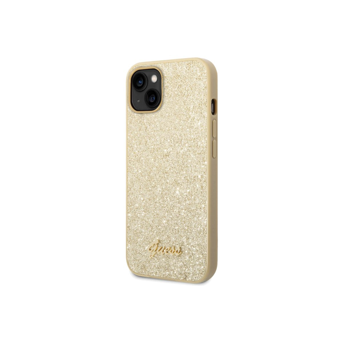 Guess Glitter Flakes Case with Metal logo for iPhone 14 Max Gold