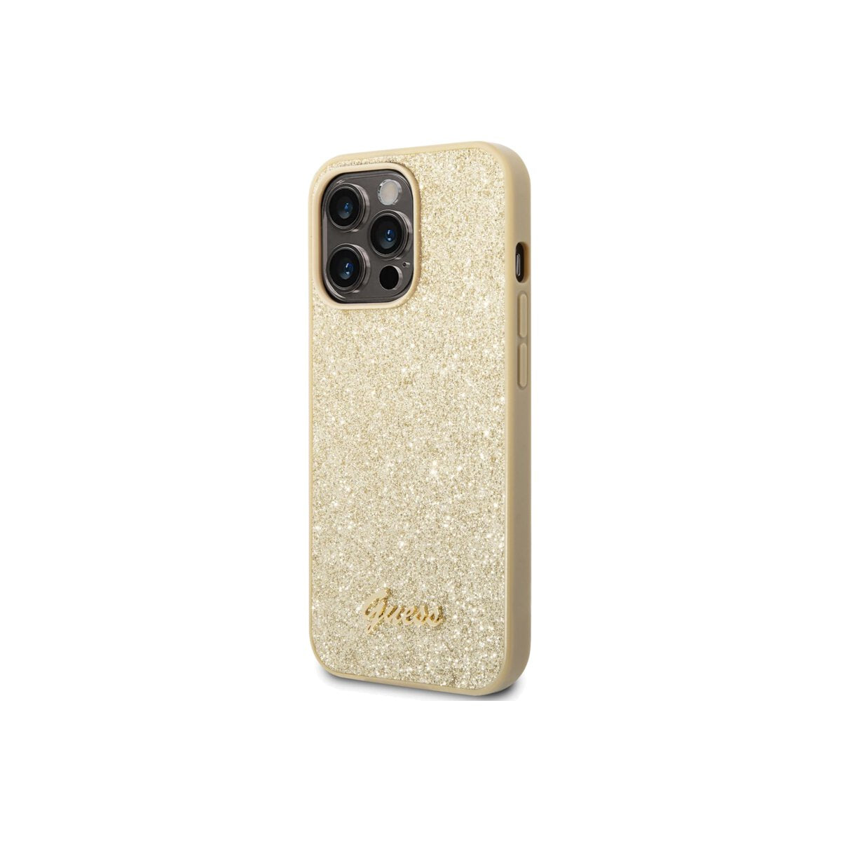 Guess Glitter Flakes Case with Metal logo for iPhone 14 Pro Max Gold