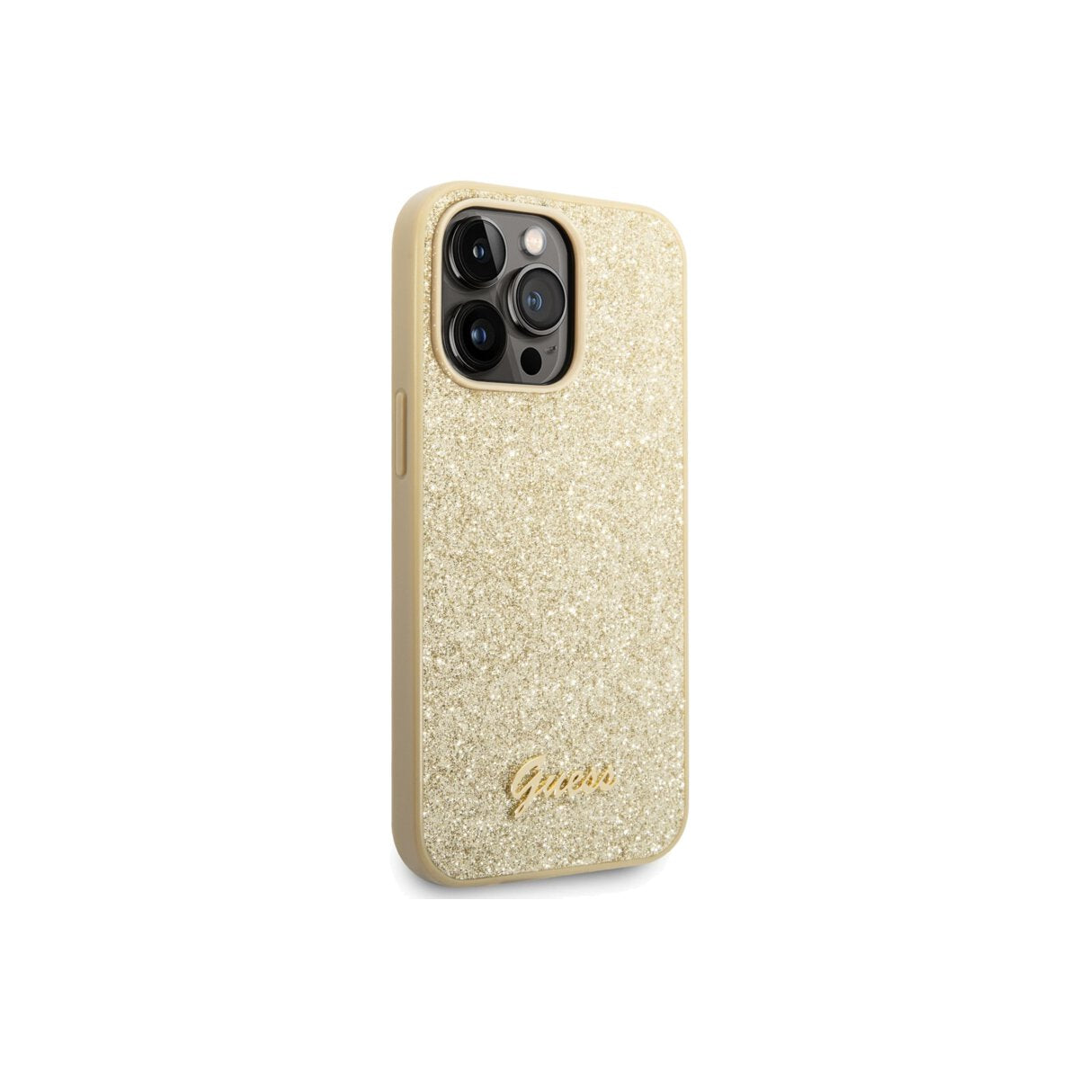 Guess Glitter Flakes Case with Metal logo for iPhone 14 Pro Max Gold
