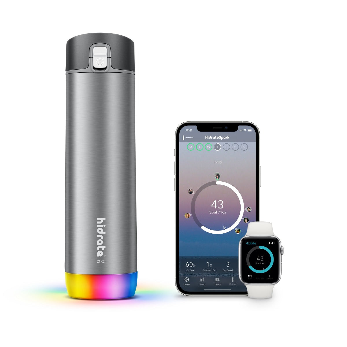 Inteligentná nerezová fľaša HidrateSpark Steel 620 ml - strieborná