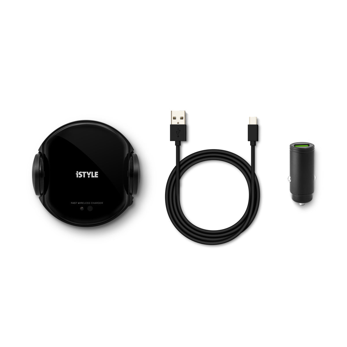 iSTYLE SENSOR WIRELESS CAR CHARGER 5-15W - čierna + 18W car charger (bundle)