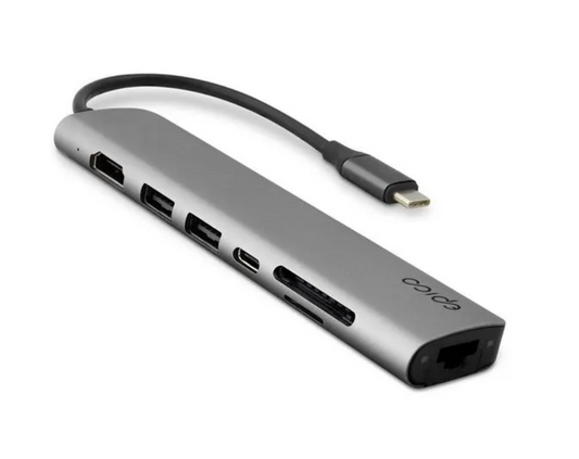 Epico 7v1 multimediálny hub 8K s USB-C konektorom - vesmírne sivá