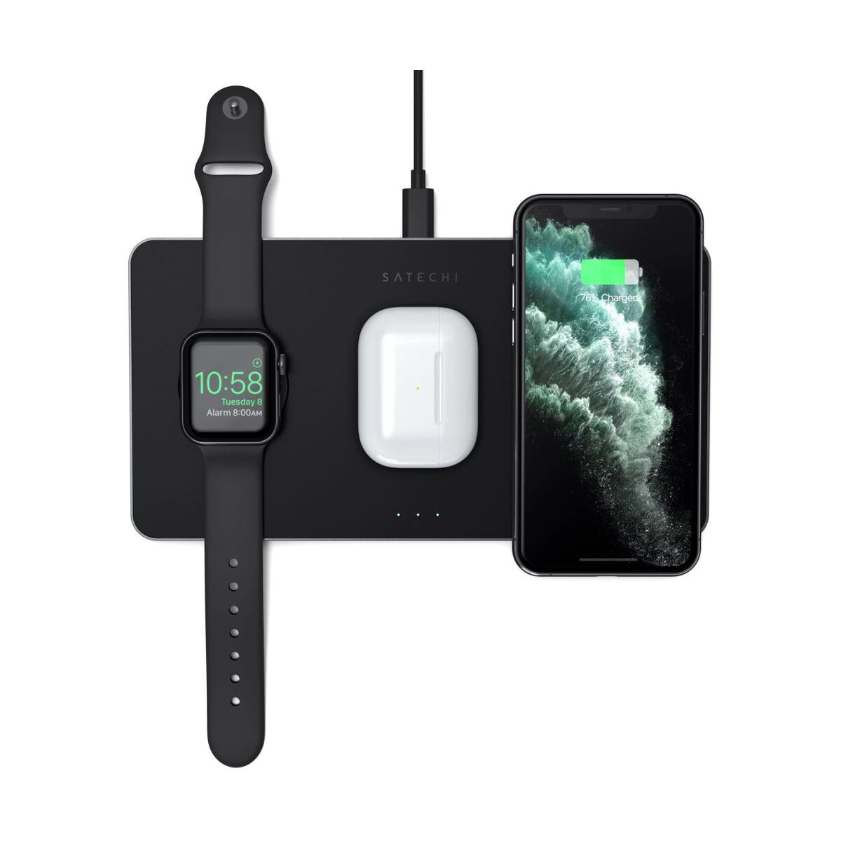 Satechi Trio Wireless Charging Pad (Apple Watch, Airpods, iPhone) - Čierna