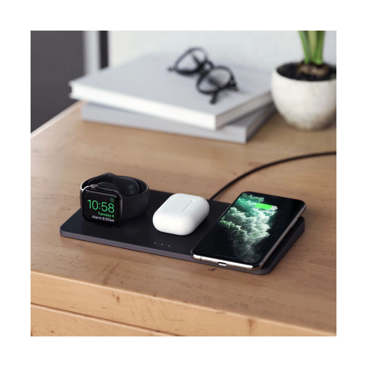 Satechi Trio Wireless Charging Pad (Apple Watch, Airpods, iPhone) - Čierna