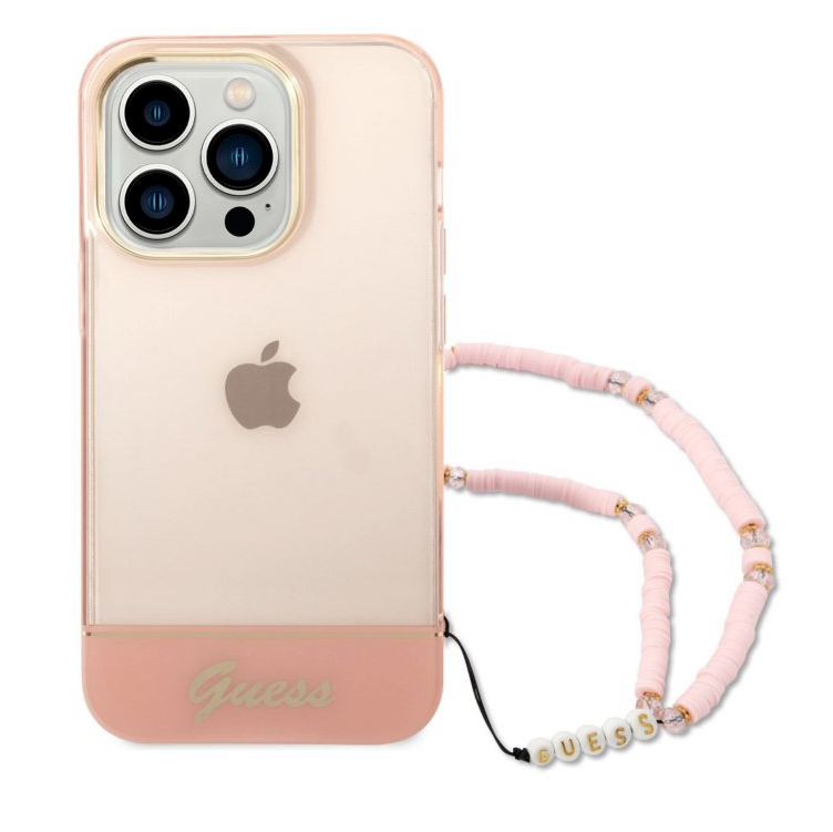 Guess PC/TPU Camera Outline Translucent Obal with Lanyard na iPhone 14 Pro Max - Pink