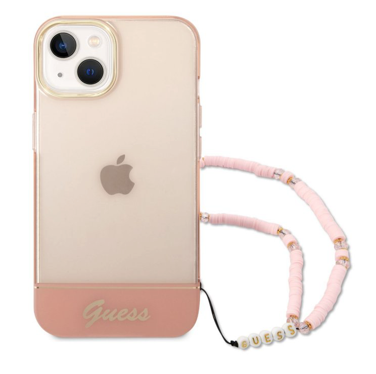 Guess PC/TPU Camera Outline Translucent Obal with Lanyard na iPhone 14 Plus - Pink