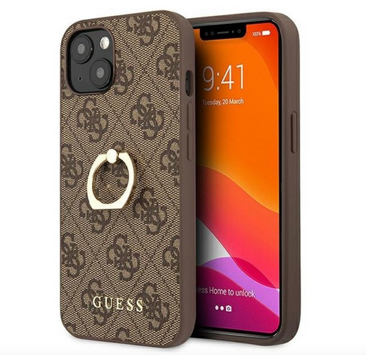 Guess PU Ring Case for iPhone 13 mini Brown