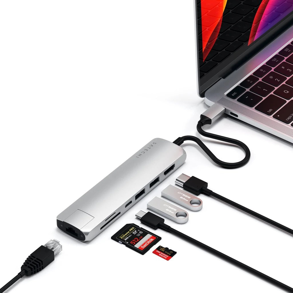 Satechi Slim Aluminum Type-C Multi-Port Adapter- strieborný