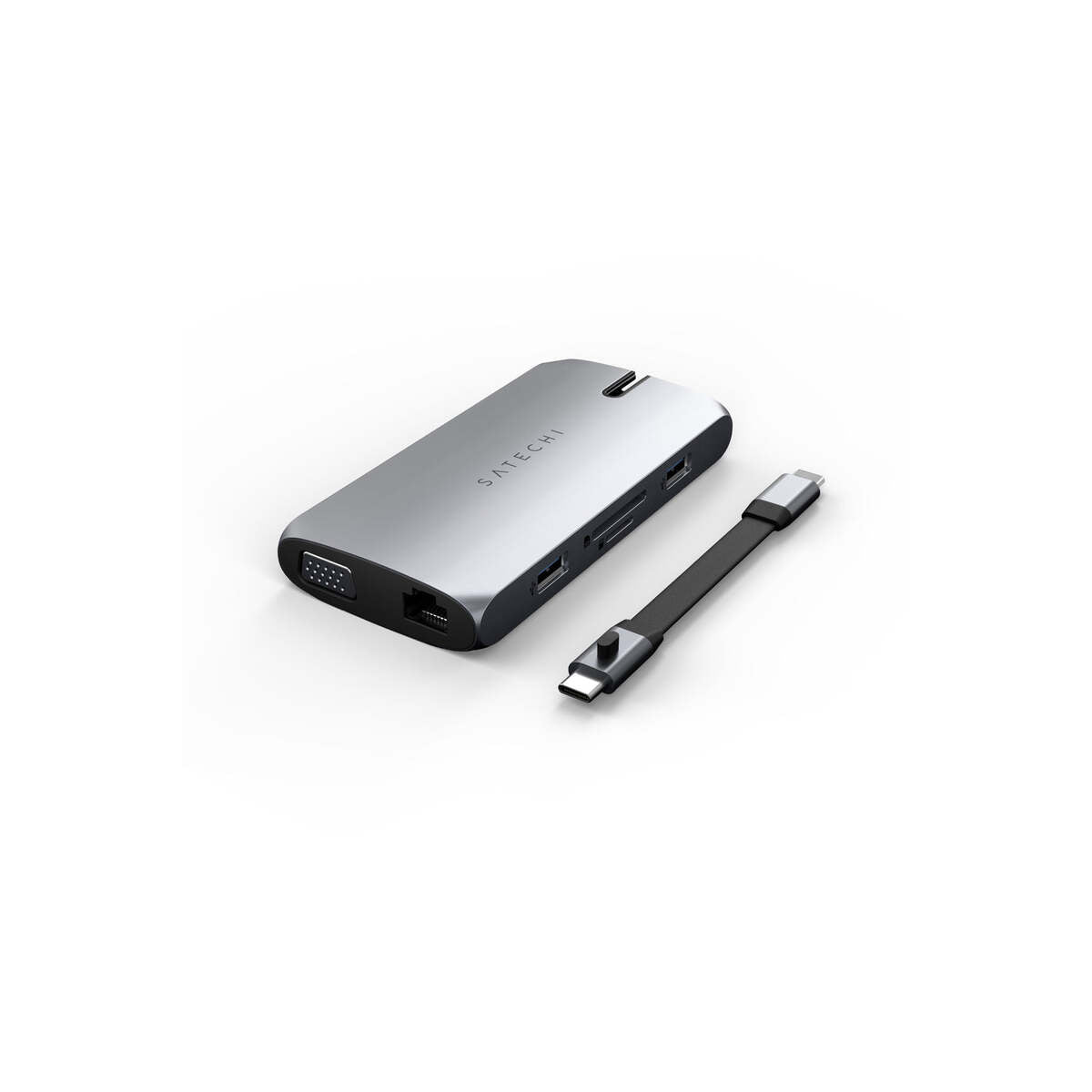 Satechi USB-C On the go Multiport adapter (1xUSB-C PD charging, 1x G.Ethernet,1x 4K HDMI,1x VGA,1x USB-A,1x USB-C, micro/SD) - Space Grey