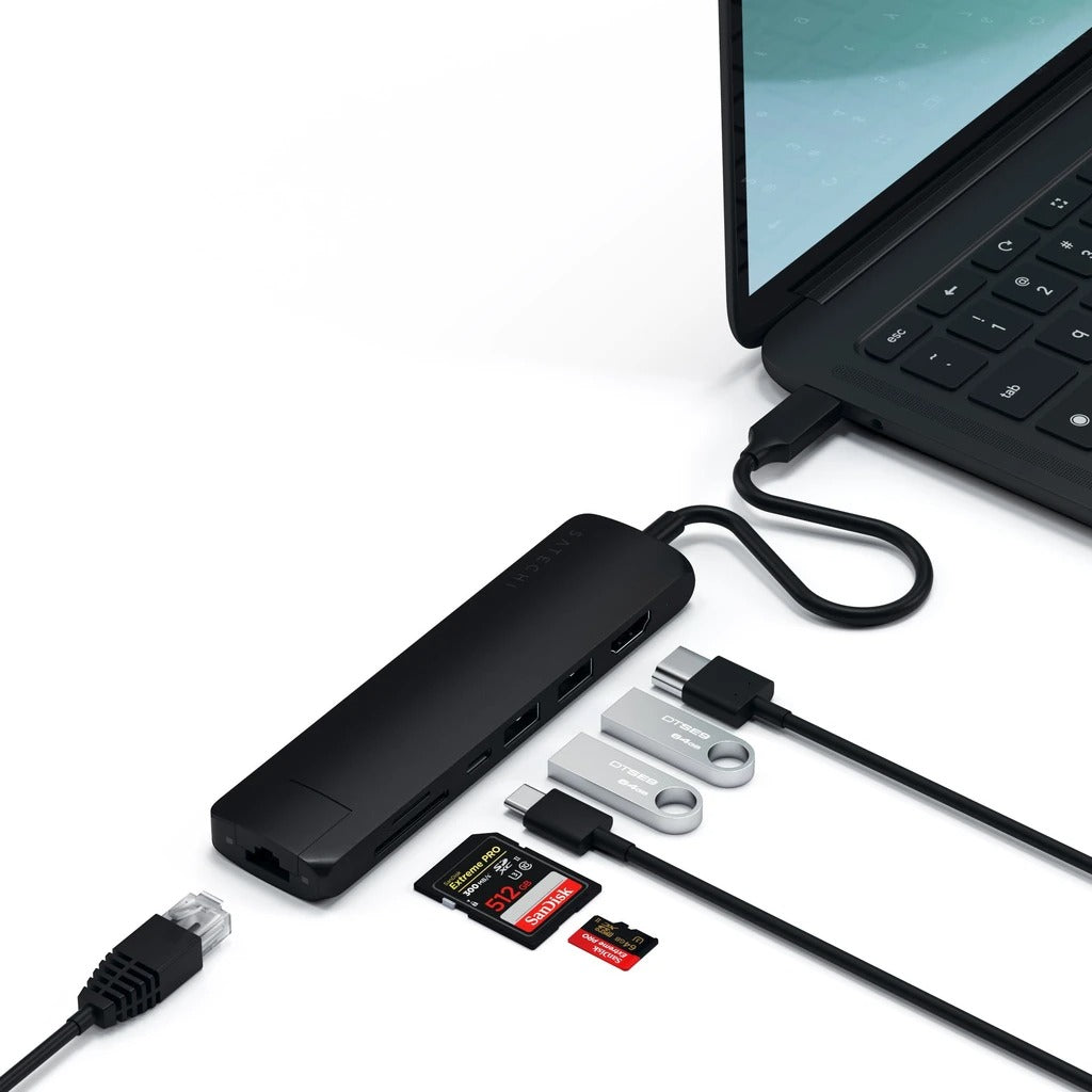 Satechi Slim Aluminum Type-C Multi-Port Adapter- čierny
