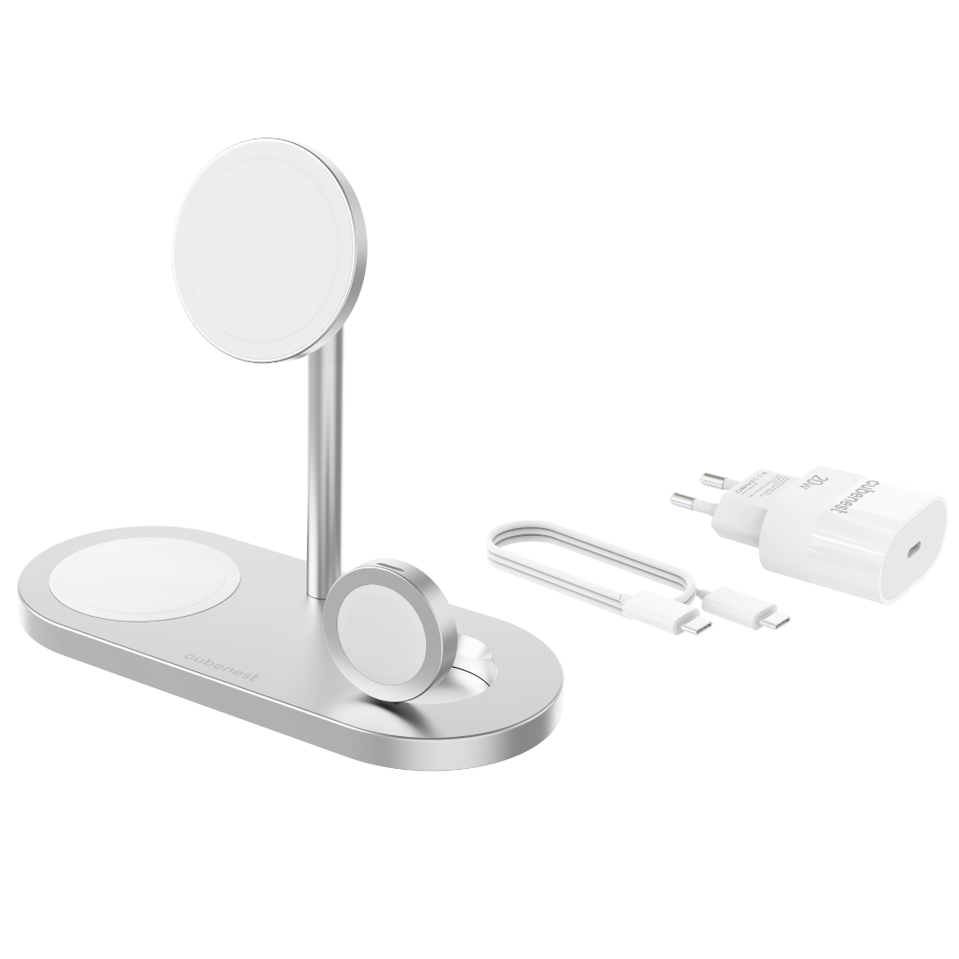 CubeNest 3v1 Magnetická bezdrôtová nabíjačka S313 Pro - Silver