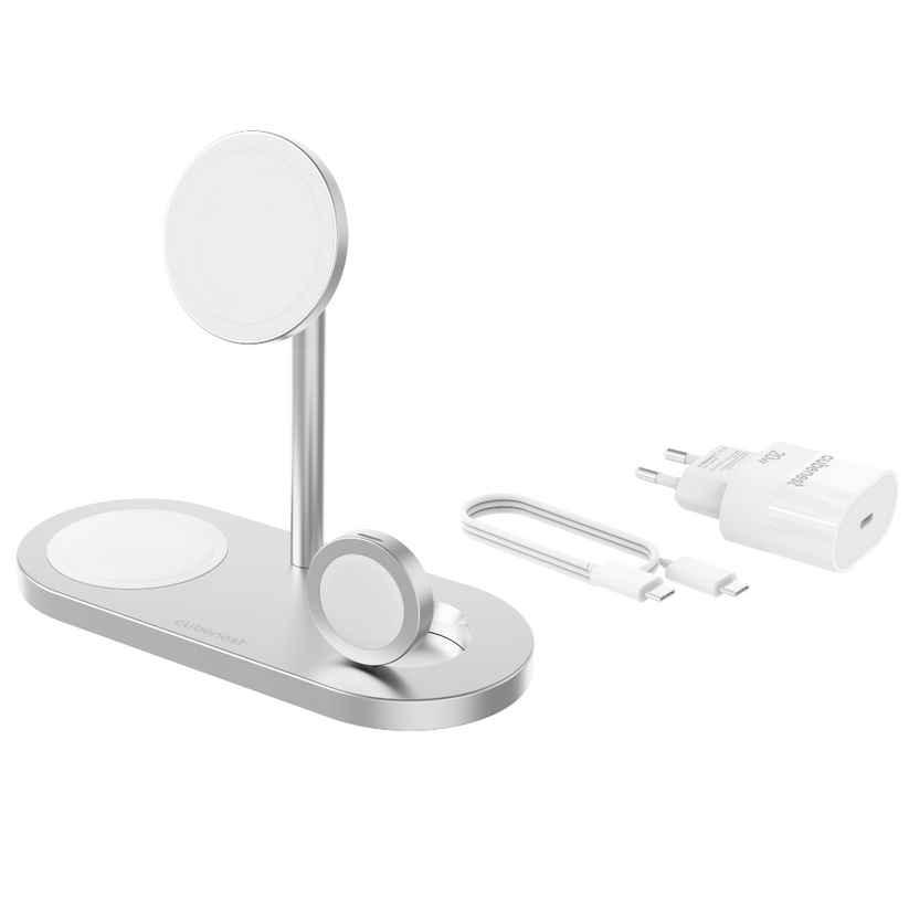 CubeNest 3v1 Magnetická bezdrôtová nabíjačka S313 Pro - Silver