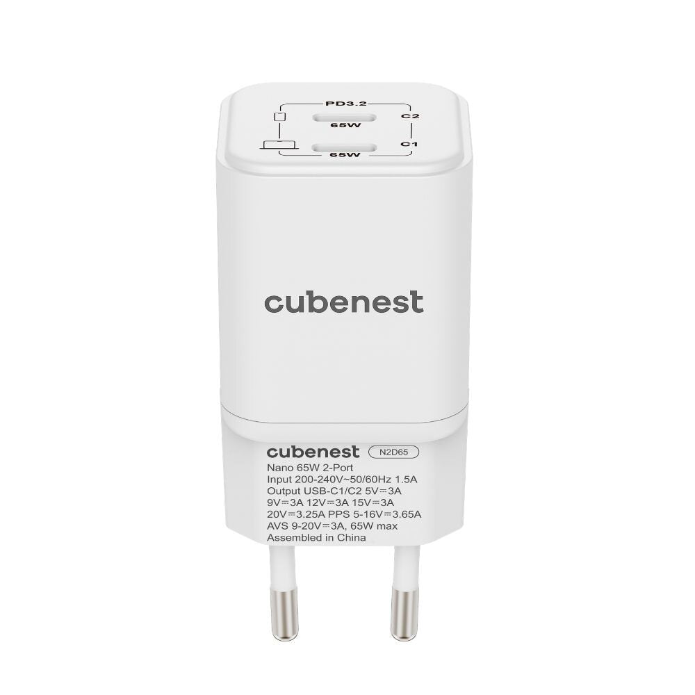 Cubenest PD GaN nano nabíjačka 2 x USB-C 65W N2D65 - biela - iSTYLE.sk