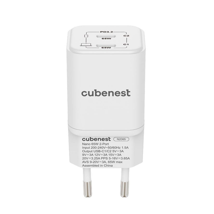 Cubenest PD GaN nano nabíjačka 2 x USB-C 65W N2D65 - biela - iSTYLE.sk