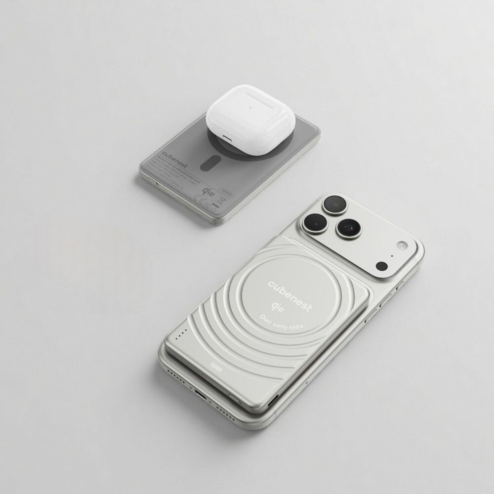 Cubenest Qi2 Magnetická bezdrôtová powerbanka SlimDual 5000 mAh SQ1B3D - strieborná - iSTYLE.sk