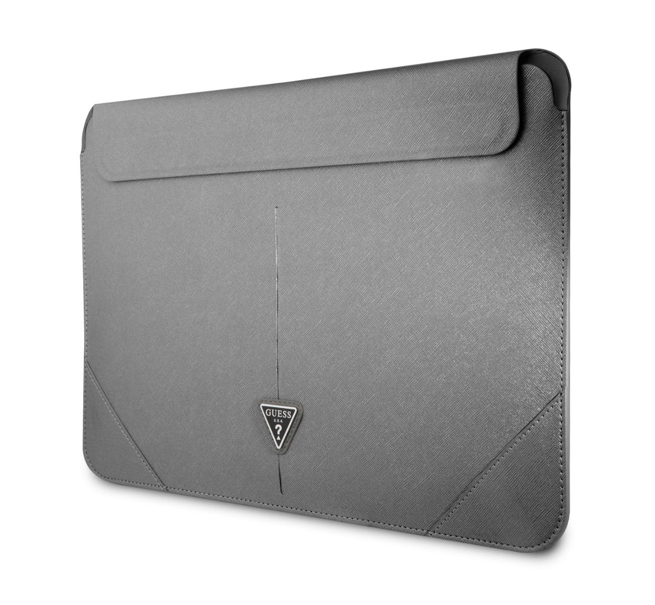 Guess Saffiano Triangle Metal Logo Computer Sleeve 16 Silver