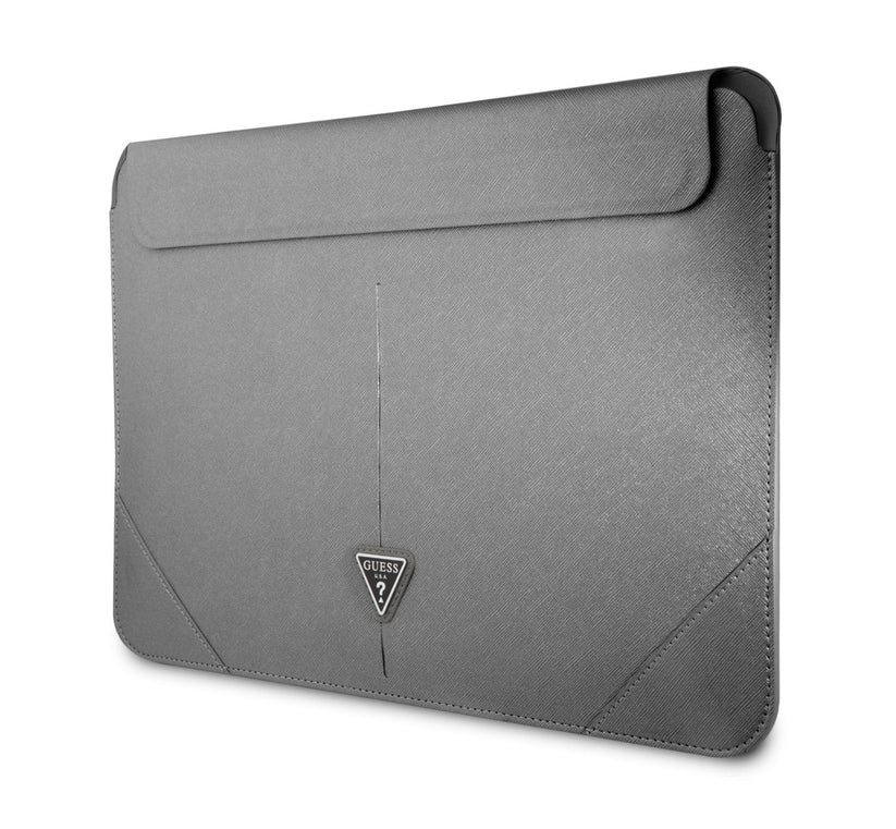 Guess Saffiano Triangle Metal Logo Computer Sleeve 16 Silver