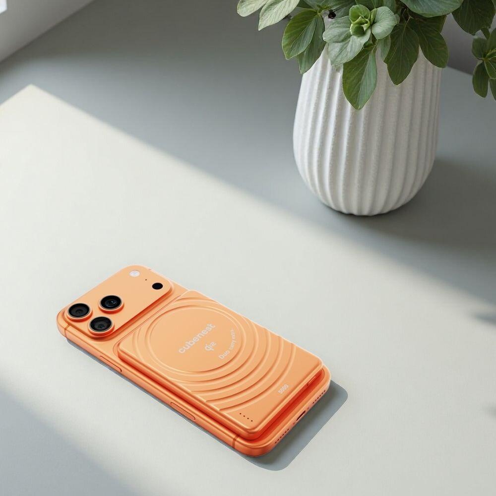 Cubenest Qi2 Magnetická bezdrôtová powerbanka SlimDual 5000 mAh SQ1B3D - oranžová