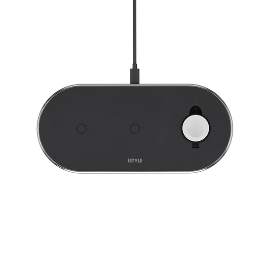 ISTYLE Wireless Charging Base 3in1 black PU leather- space grey