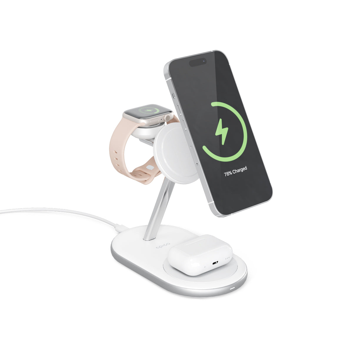 Epico 3in1 MagSafe Charging Stand - Charging for iPhone 15W - white