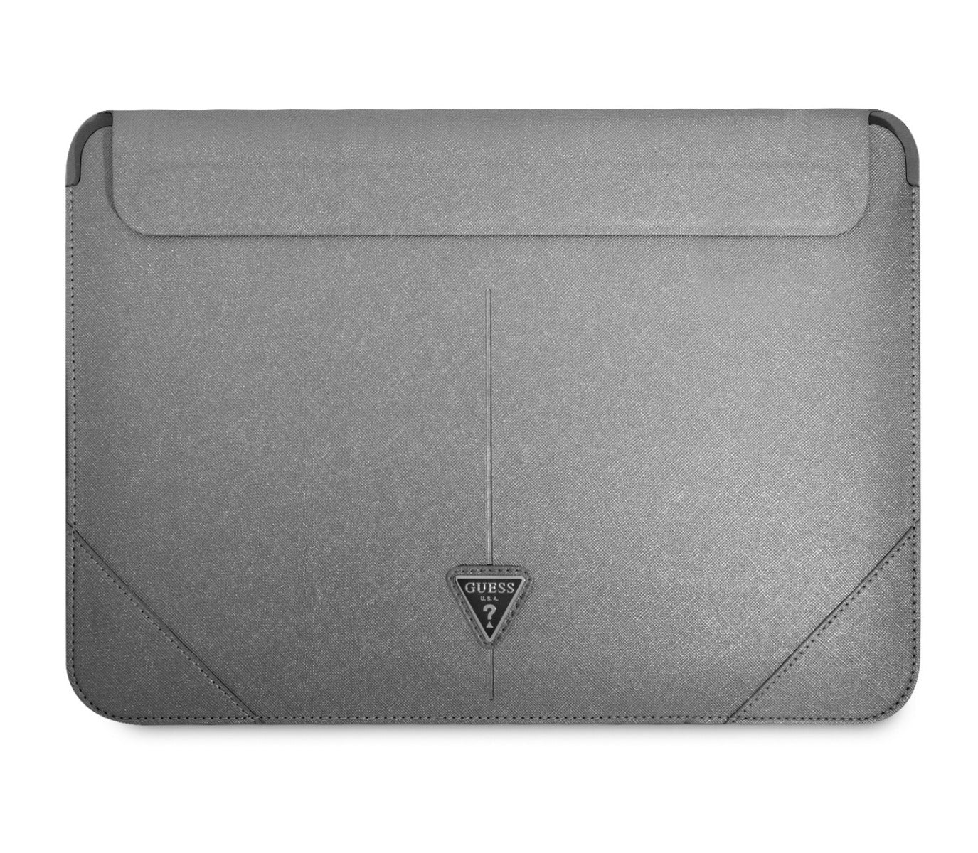 Guess Saffiano Triangle Metal Logo Computer Sleeve 16 Silver