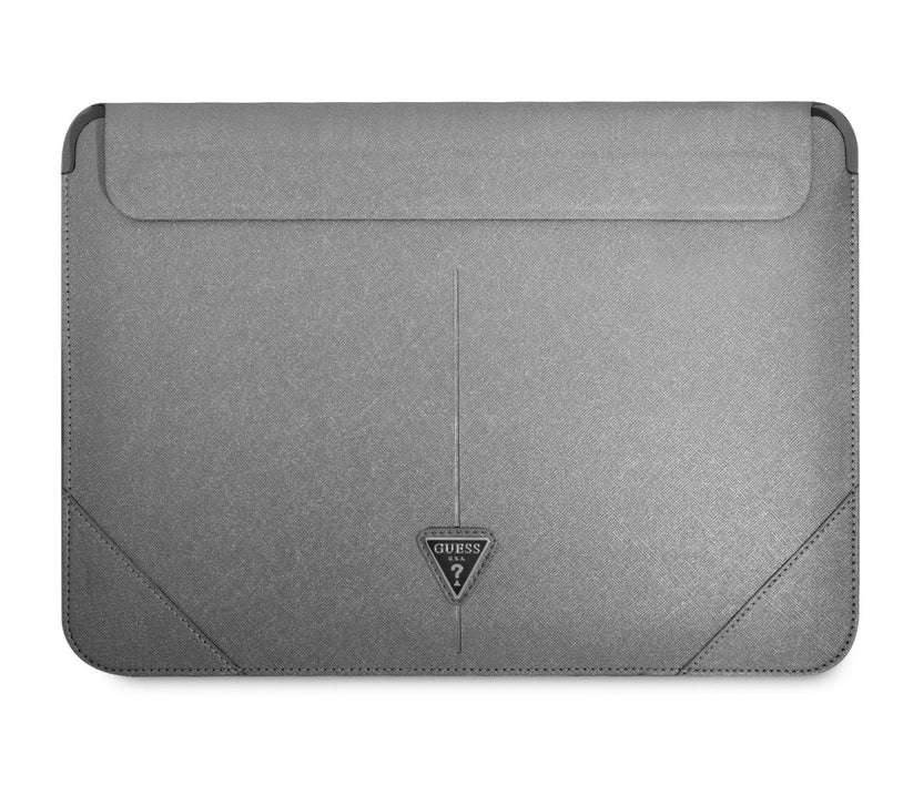 Guess Saffiano Triangle Metal Logo Computer Sleeve 16 Silver