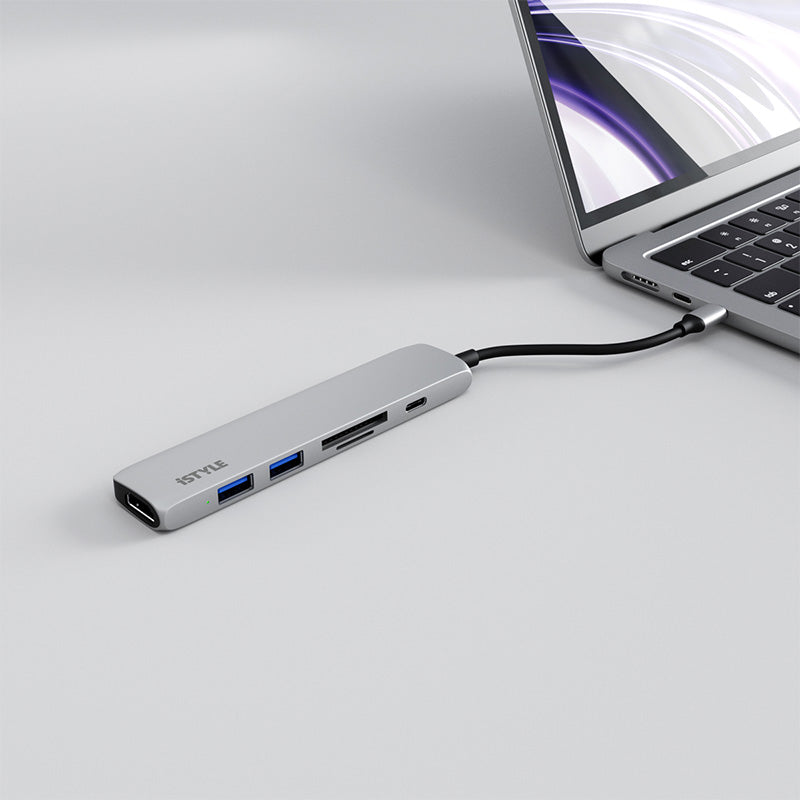 Hliníkový 8K HUB 6v1 s konektorom USB-C iSTYLE - strieborný